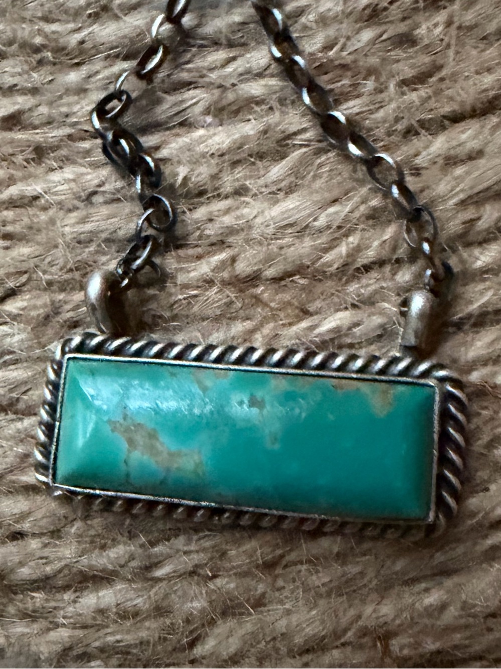 Navajo Dixon Handmade Sterling Silver Rectangle Kingman Turquoise Necklace